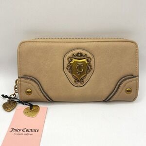 Juicy Couture Tan Pecan Romance Gusset Zip Around Wallet Heart Charm NWT Gift